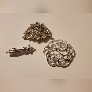 Elegant Rhinestone Brooch Lot Of Three